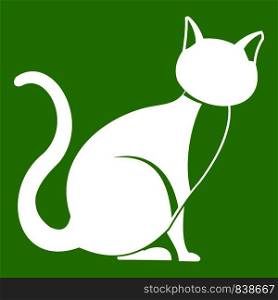 Black cat icon white isolated on green background. Vector illustration. Black cat icon green
