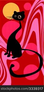 black cat on a red background