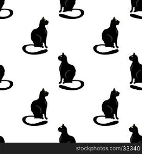Black Cat on White Seamless Pattern. Animal Background. Cat Seamless Pattern.