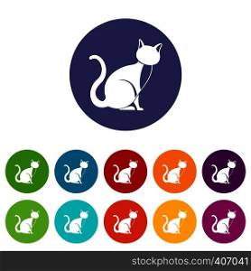 Black cat set icons in different colors isolated on white background. Black cat set icons