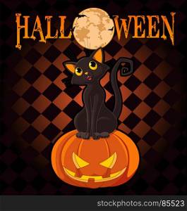 Black cat sitting on Halloween pumpkin