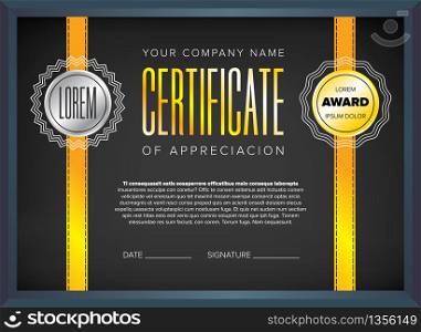 Black certificate design with red ribbon and bow. Black certificate design