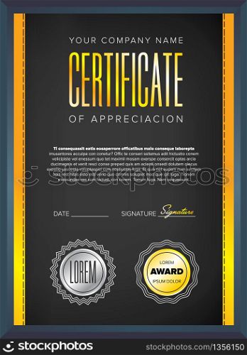 Black certificate design with red ribbon and bow. Black certificate design