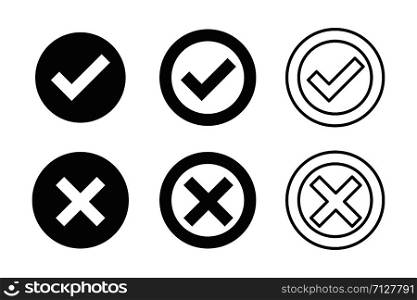 Black check cross isolated vector icon in modern style on white background. Tick icon. Black check mark icon. Test question. EPS 10. Black check cross isolated vector icon in modern style on white background. Tick icon. Black check mark icon. Test question.