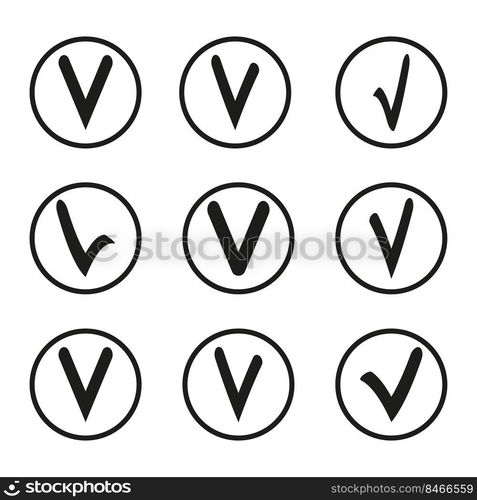 Black check mark icons. White background. Vector illustration. stock image. EPS 10.. Black check mark icons. White background. Vector illustration. stock image. 