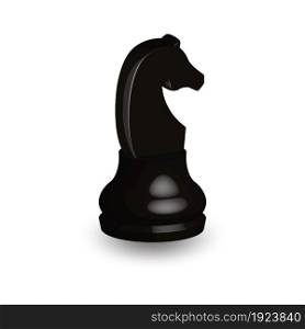 Black chess piece horse 3d on white background. Board game chess. Chess piece 3d render.Vector illustration. Sport play.. Black chess piece horse 3d on white background.
