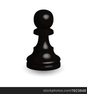 Black chess piece pawn 3d on white background. Board game chess. Chess piece 3d render.Vector illustration. Sport play.. Black chess piece pawn 3d on white background.