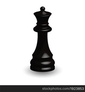 Black chess piece queen 3d on white background. Board game chess. Chess piece 3d render.Vector illustration. Sport play.. Black chess piece queen 3d on white background.