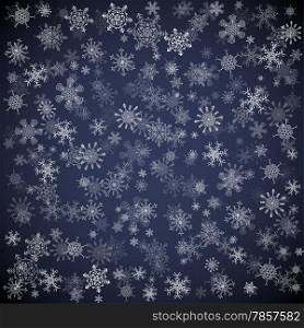 Black Christmas background with different snowflakes falling
