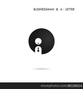 Black circle sign and businessman icon.Creative A-letter icon abstract logo design.A-alphabet and people avatar symbol.Corporate business and industrial logotype symbol.Vector illustration