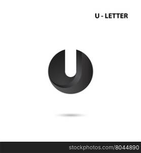 Black circle sign and Creative U-letter icon abstract logo design.U-alphabet symbol.Corporate business and industrial logotype symbol.Vector illustration