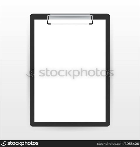 Black clipboard with blank white sheet. Vector stock illustration. Black clipboard with blank white sheet. Vector stock illustration.