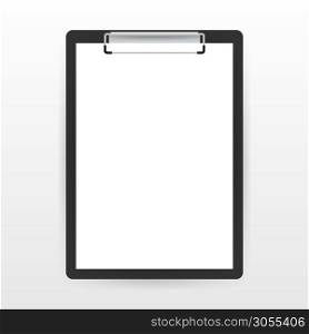 Black clipboard with blank white sheet. Vector stock illustration. Black clipboard with blank white sheet. Vector stock illustration.