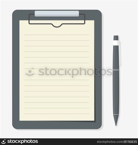 black clipboard with brown paper and pen put alongside.