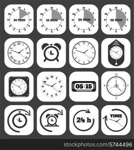 Black clocks icon set. Set of timers. 5, 10, 15, 30 minutes.