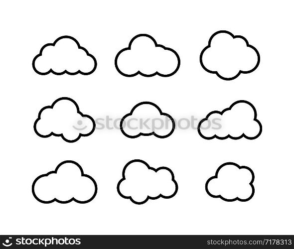 Black Clouds collection in linear design. Black Clouds icons. Clouds isolated. Eps10. Black Clouds collection in linear design. Black Clouds icons. Clouds isolated