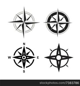 black compass icons set on white background
