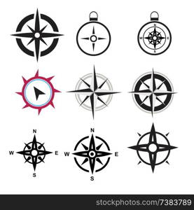 black compass icons set on white background