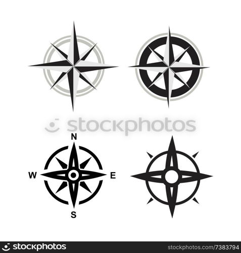 black compass icons set on white background