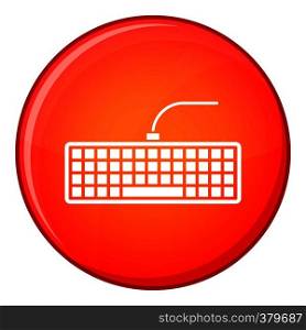 Black computer keyboard icon in red circle isolated on white background vector illustration. Black computer keyboard icon, flat style