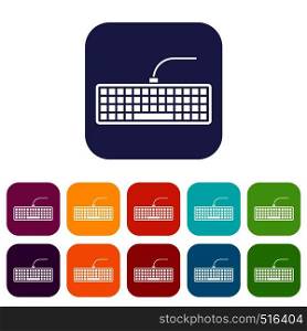 Black computer keyboard icons set vector illustration in flat style in colors red, blue, green, and other. Black computer keyboard icons set
