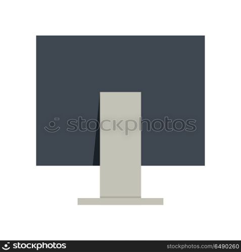 Black Computer Monitor in Flat.. Black computer monitor in flat. Computer monitor back view. Concept of IT communication, e-learning, internet network, online service. Isolated object on white background. Vector illustration.