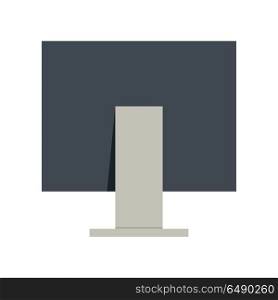 Black Computer Monitor in Flat.. Black computer monitor in flat. Computer monitor back view. Concept of IT communication, e-learning, internet network, online service. Isolated object on white background. Vector illustration.