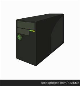 Black computer system unit icon in cartoon style on a white background. Black computer system unit icon, cartoon style