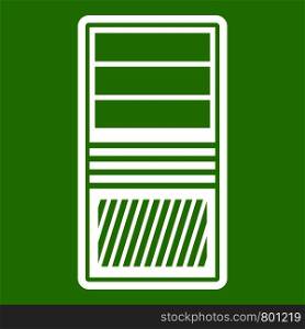 Black computer system unit icon white isolated on green background. Vector illustration. Black computer system unit icon green