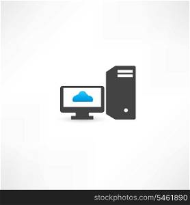 Black computer with cloud on display