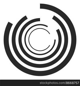 Black concentric circles. Vortex sign. Sound wave symbol isolated on white background. Black concentric circles.Vortex sign. Sound wave symbol