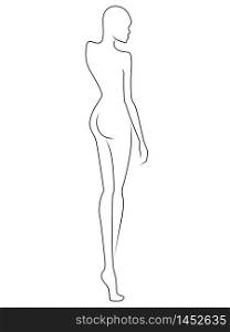 Black contour of the body of elegant lady, isolated on the white background, hand drawing outline