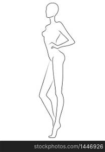 Black contour of the body of elegant woman, isolated on the white background, hand drawing outline