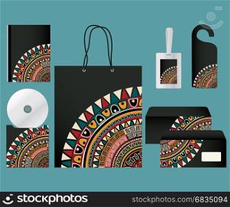 Black corporate identity template with tribal motif