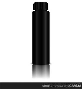 Black Cosmetics bottle for hair paint, gel, oil. Realistic vector illustration isolated on white background. 3d Mockup design.. Black Cosmetics bottle for hair paint, gel, oil.
