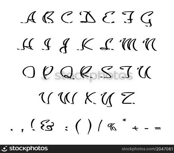 Black creative cut style alphabet set. Vector decorative typography. Decorative typeset style. Latin script for headers. Trendy letters and numbers for graphic posters, banners, invitations texts. Black creative cut style alphabet set