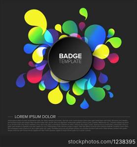 Black creative tag template with sample content and fresh background - dark version. Black creative badge template with sample content and fresh background - dark version