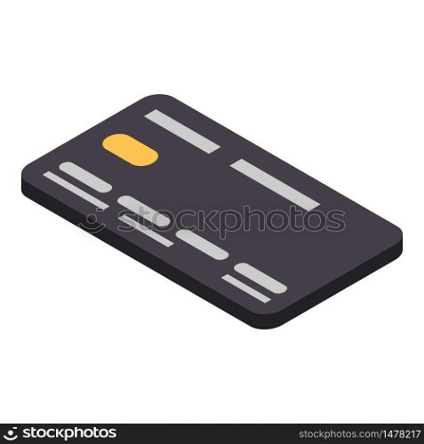 Black credit card icon. Isometric of black credit card vector icon for web design isolated on white background. Black credit card icon, isometric style