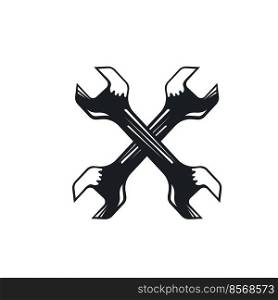 black cross wrench vector icon illustration design template web