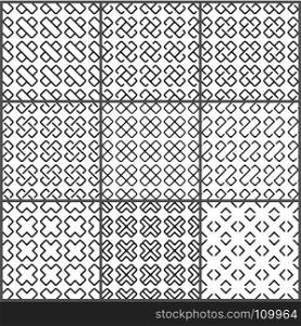 Black crosses seamless pattern set. Vector illustration.. Black crosses seamless pattern set