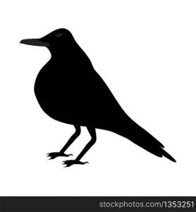 Black Crow Over White Background for Creating Halloween Designs. Vector illustration.