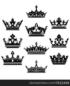 Black crowns set for heraldry design isolated on white background