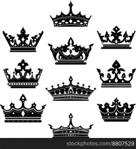 Black crowns set for heraldry design vector image