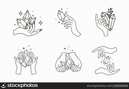 Black crystal hand outline Vector illustration for icon,sticker,printable and tattoo