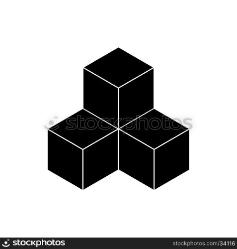 Black cubes on a white background. Three black cube accommodation at the center on a white background