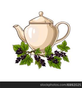 black currant tea vector illustration on white background. black currant tea illustration
