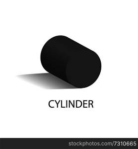 Black cylinder geometric figure that casts shade. Three-dimensional cylinder shape with side in form of circle and smooth surface isolated vector illustration.. Black Cylinder Geometric Figure that Casts Shade