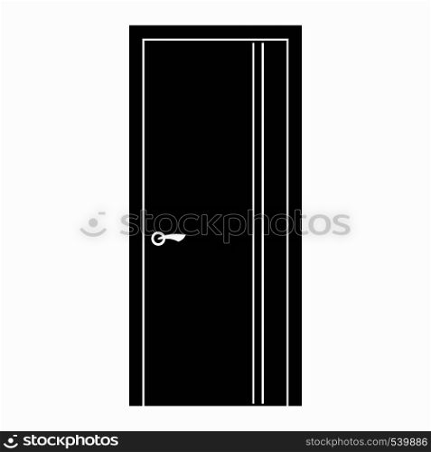 Black door icon in simple style on a white background. Black door icon, simple style