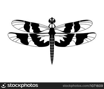 Black dragonfly icon isolated on white background, Design element for print templates, websites, web and mobile phone apps. Vector illustration.. Black vector dragonfly icon isolated on white background,