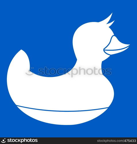 Black duck toy icon white isolated on blue background vector illustration. Black duck toy icon white